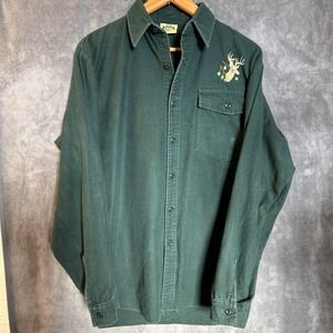 Vintage Embroidered Deer Mens S Hunter Green Chamois Hunting Long Sleeve Flannel